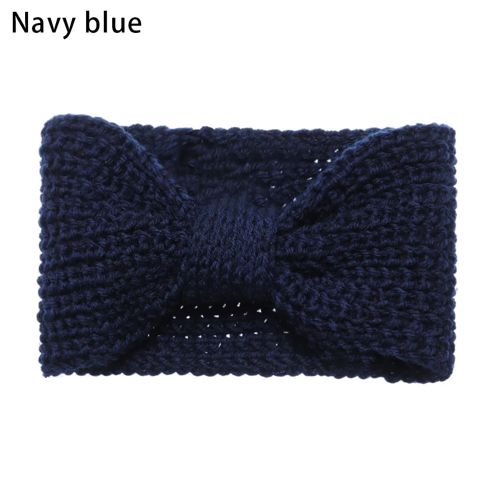navy blue Новинка, женские вязанные крючком шерстяные повязки на голову, зимние богемные плетеные повязки для волос, одноцветные повязки для волос ручной работы - Цвет: navy blue