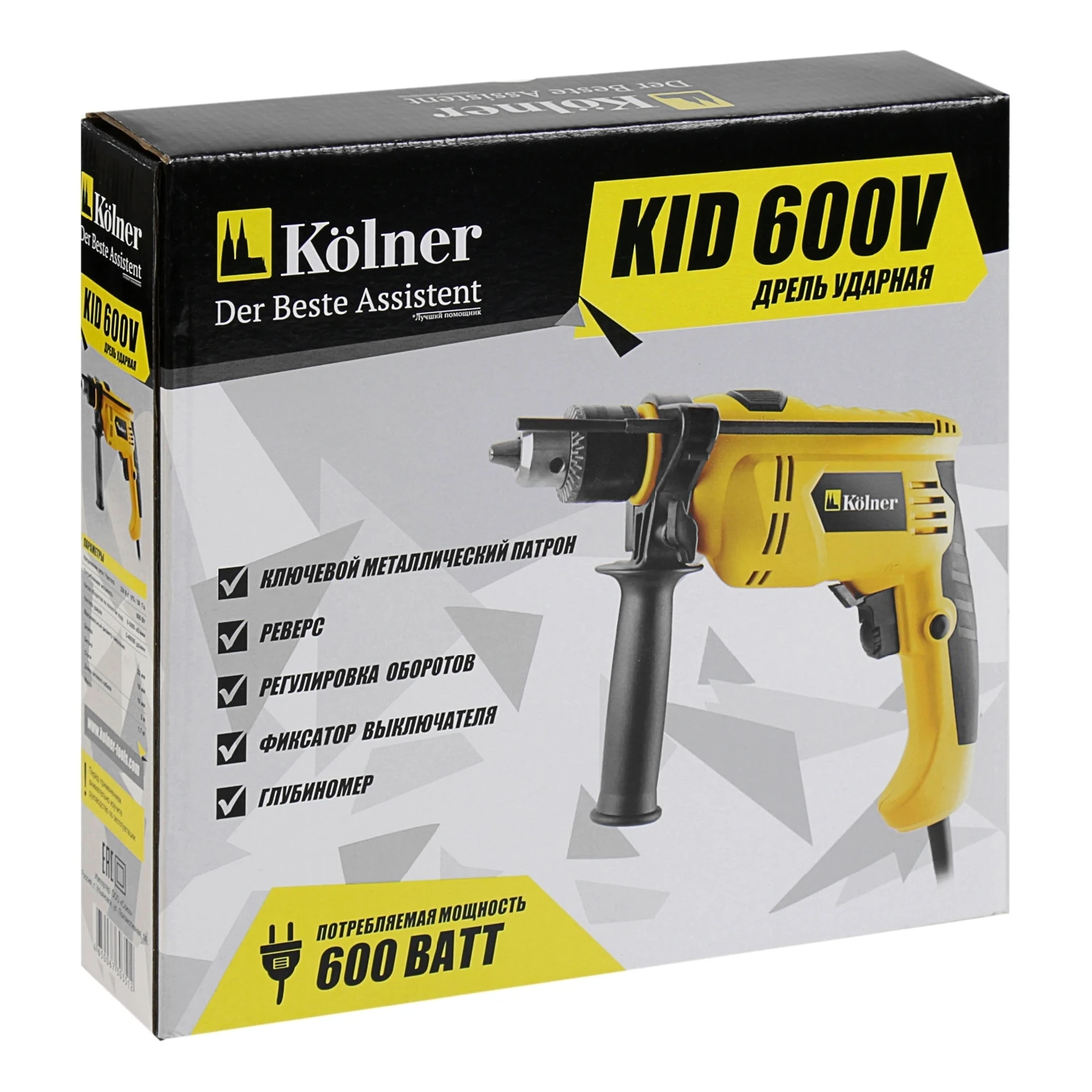 Дрель ударная Kolner KID 600V (Мощность 600Вт, 48000 ударов в минуту, двойная изоляция, реверс)