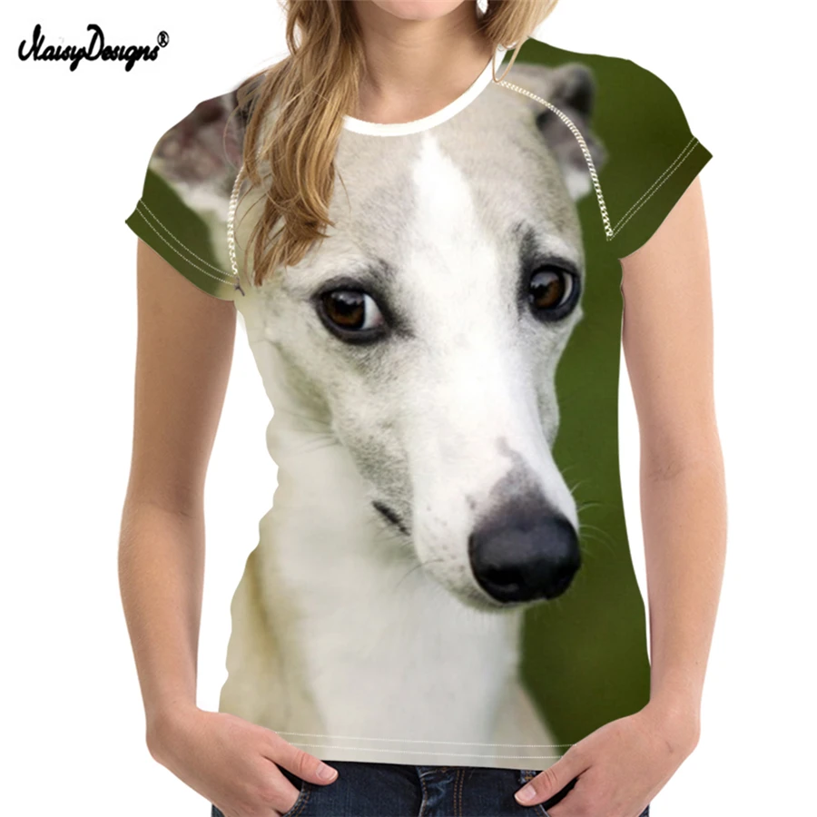 

Noisydesigns Women dot Greyhound Dog Animal Print Pet Flower T-shirt Female Short Sleeve O-Neck Ladies Tshirt Women DropShipping