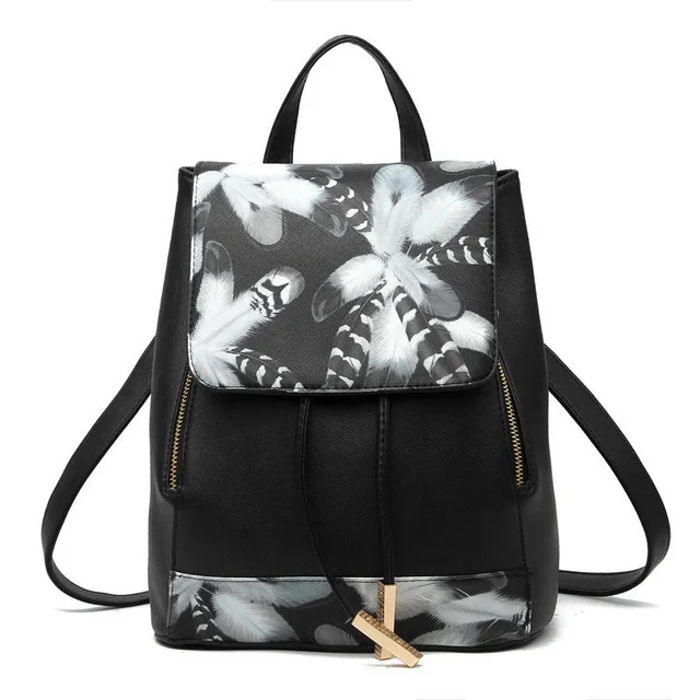 GOOHOJIO, женские рюкзаки из искусственной кожи, рюкзак, школьные сумки для девочек, подростков, рюкзак с цветочным принтом и перьями, Mochila Feminina Sac A Dos - Цвет: Feather