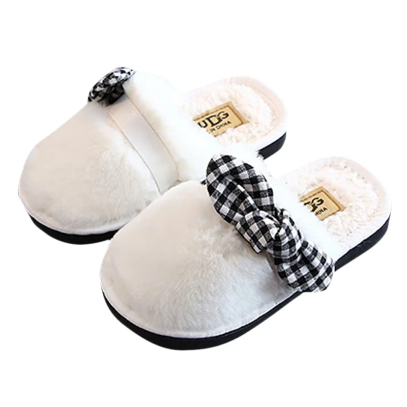 

Winter Children Girls' Slippers Boys Girls Cute Bow Solid Color Soft Bottom Indoor Outdoor Warm Wool Shoes