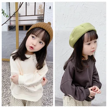 

2020 Girls Fall Long Sleeve Shirt Children Patch Crew Neck Top
