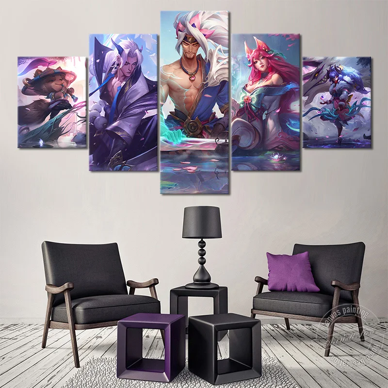 

League of Legends New Spirit Blossom Skins Game Poster Lol Game Figure Yasuo Ahri Yone Teemo Kindre Wall Art Picture Home Decor