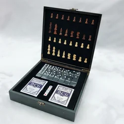 4 In 1 Wooden Folding Chess Set Portable Chess Board Games Poker Domino Dice Family Outdoor Entertainment Game for Beginner Gift