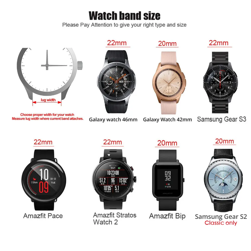 20 мм 22 мм металлический браслет из нержавеющей стали для samsung Galaxy Watch Amazfit Pace Stratos2 ремешок Amazfit Bip ремешок для часов huawei GT