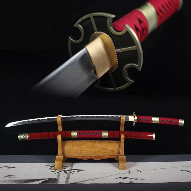 

High carbon Forged steel Zoro sword for one piece Anime swords katana japanese style sharpness for cutting Red color
