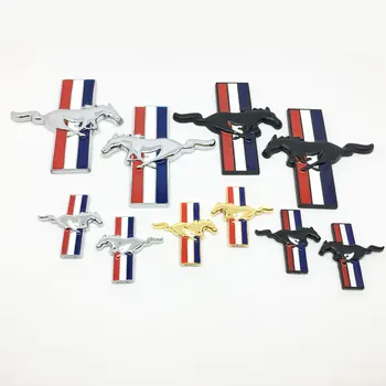 

2PCS/set Metal Mustang Running Horse Logo Emblem Badge Decals Metal Fender Side Car Sticker for Ford Mustang Shelby GT