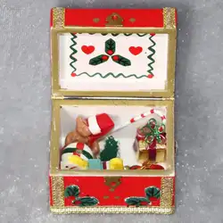 1:12 Кукольный домик миниатюрная мебель ремесла детские игрушки Дерево Мини Красная рождественская коробка подарок маленький медведь Кукла