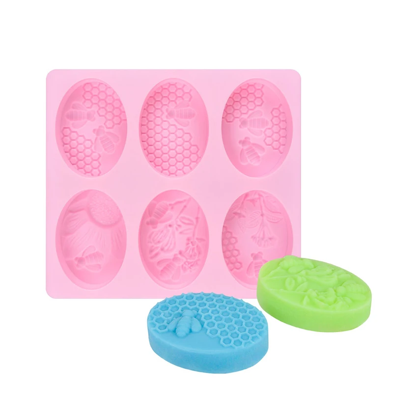 Fashion Style 1pc Honey Bee Silicone Soap Mold diy Handmade Craft 3D Oval 6 Forms Molds For Making | Дом и сад