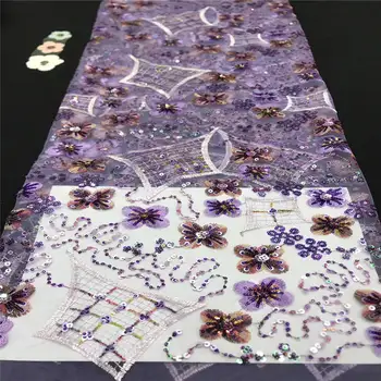 

2020 African Purple Sequins Tulle Lace Fabric High Quality French Cord Lace Fabric Embroidery Nigerian Lace Fabric For Wedding