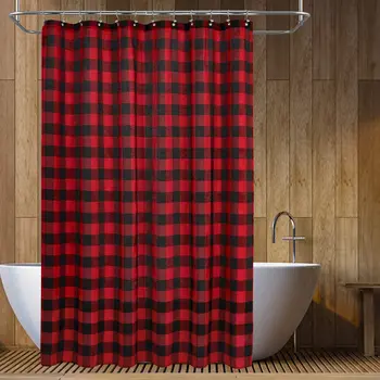 

Check Country Farmhouse Style Washable Waterproof Polyester Design Bathroom Shower Curtain Decoration