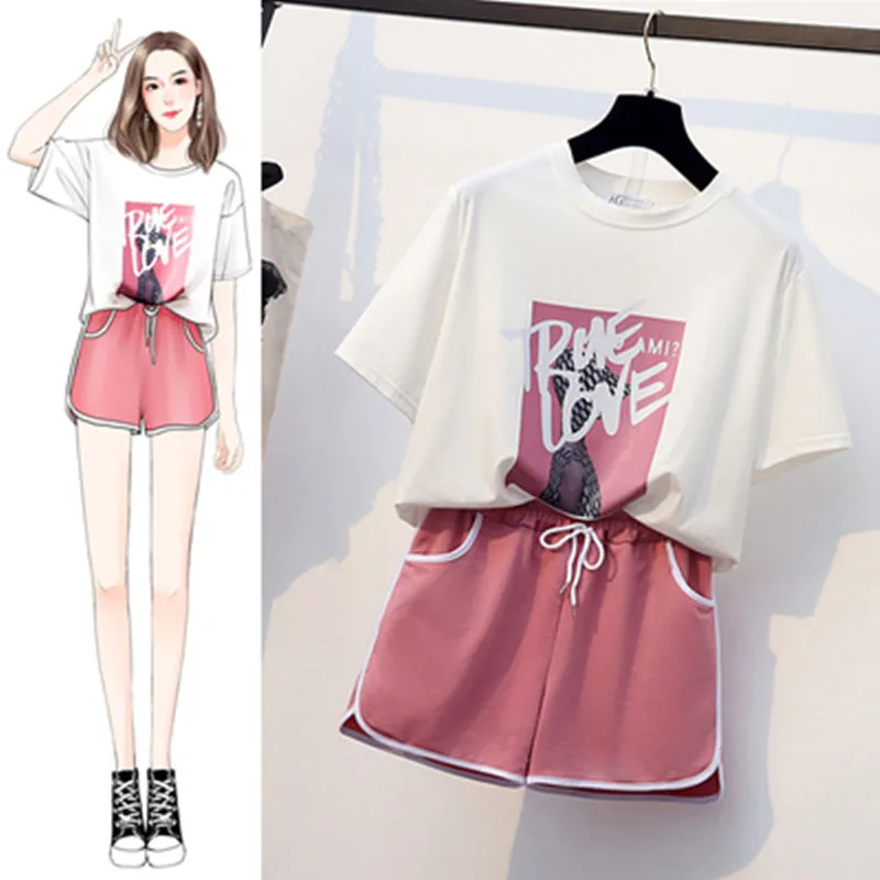 

Fashion sports style short sleeve T-shirt suit women 2020 summer foreign air net red leisure shorts two piece set