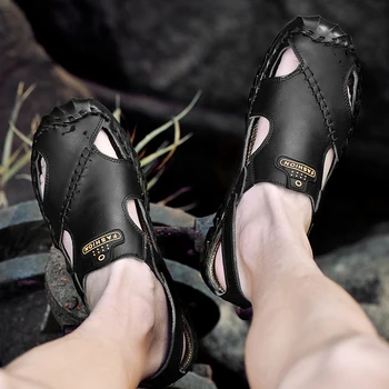 

Summer Genuine leather Sandals men Breathable Quick-drying fashion Wading Flats Lightweight High Quality Soft Non-slip Shoes
