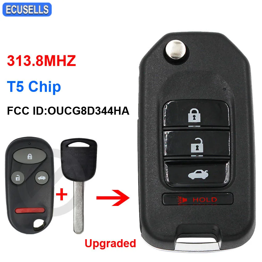Upgraded 3+1/4 Button Flip Remote Car Key Fob T5 Chip 313.8MHZ FCC ID: OUCG8D344HA for Honda CR-V 2002 2003 2004 | Автомобили и