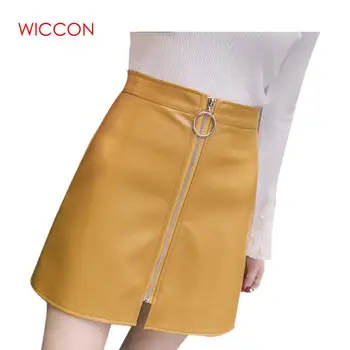 

2020 Spring Summer Casual PU Leather Skirt Sexy Multi Color Women Elegant Zipper Mini A-Line Skirt Lady Skinny High Waist Skirt