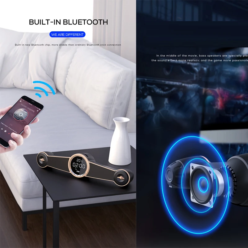 SOAIY S98 игровой динамик Bluetooth мини настольный беспроводной портативный для 3D стерео игровой ПК HIFI бас светодиодный часы FM радио TF карта USB