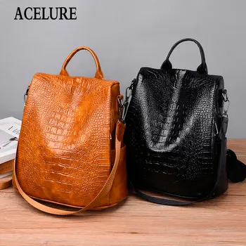 

ACELURE Students Crocodile Pattern PU Leather Backpack Fashion Anti-theft PU Leather Large Capacity Schhool Bag Drop Shipping