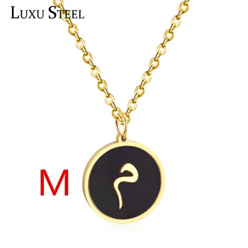 

LUXUSTEEL Black Shell Necklaces choker Chains Jewelry Stainless Steel Round Arabic alphabet Pendant Necklace Letter Jewelry