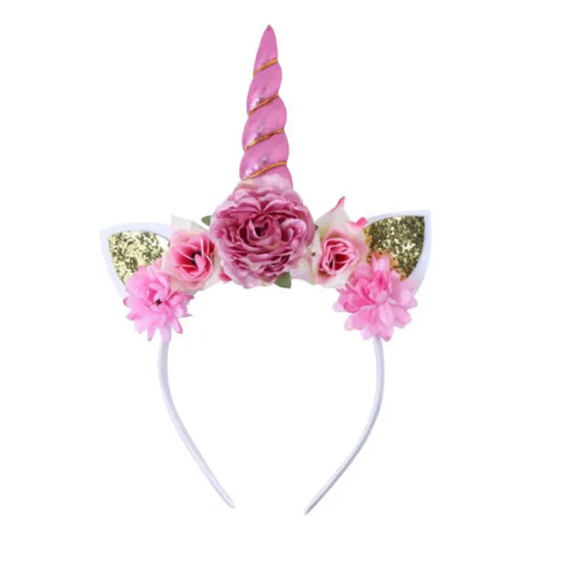 Милый Единорог Девушки Цветок ободки с кошачьими ушками Детские головные повязки фото-реквизит вечерние обручи для волос повязки для волос Детские аксессуары для волос