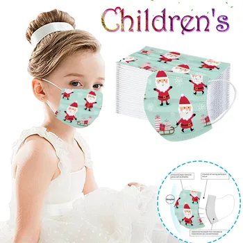 

10/50/100pc Disposable Children's Mask Santa Claus Print Protective Face Cover Masks 3-layer Nonwove Mascarillas Breathable Mask