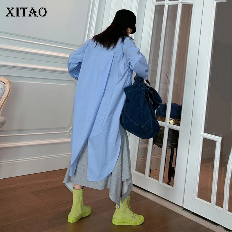 XITAO, длинная Асимметричная блузка с разрезом, модная новинка, длинный рукав, богиня веер, с одной грудью, плиссированная, повседневная, миноритарная рубашка XJ3015
