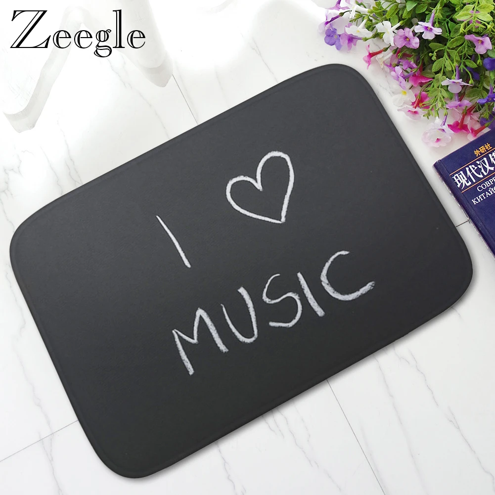 Zeegle Cartoon Printed Flannel Bathroom Non-slip Floor Mat Water Absorption Kitchen Carpet Washable Foot Rug Soft Hallway Mat