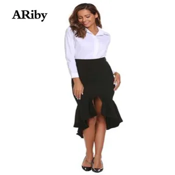 

ARiby Spring And Summer Fashion High Waist Slim Hip Skirt Female Skirt Ruffled Solid Color Fishtail Bag Hip Skirt Step Skirt
