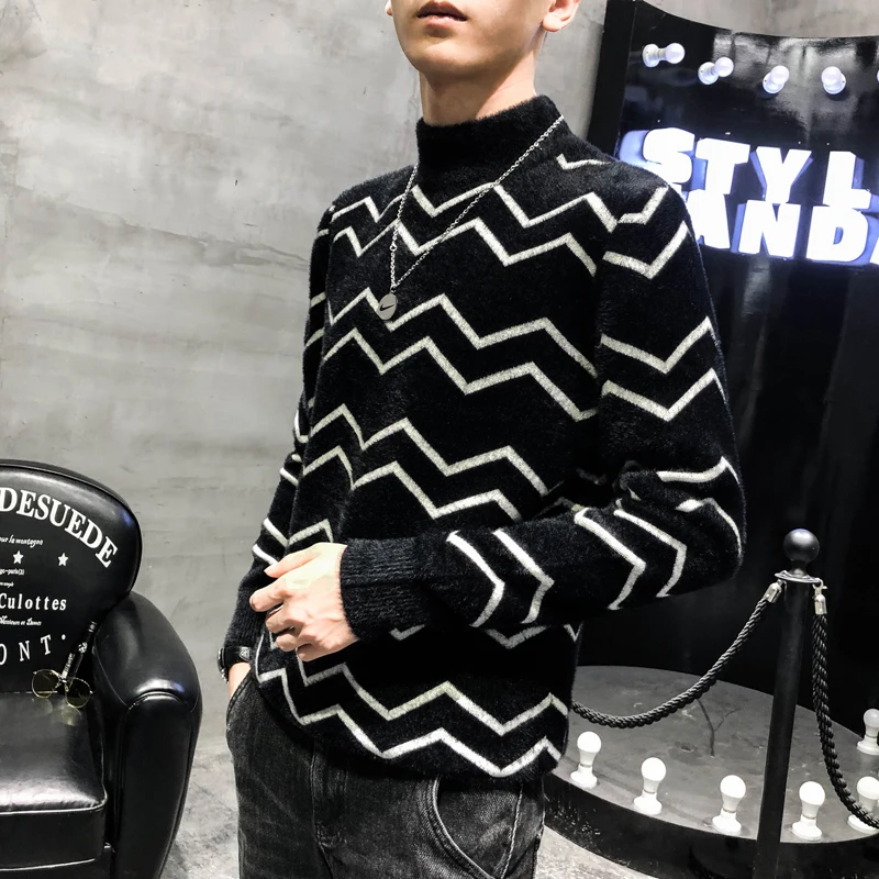 

Herren Pullover 2019 Man Personality Joker Stripe Pullover Self-cultivation Sweater Jersey Navidad Hombre Jersey Hombre Invierno