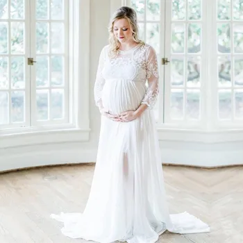 

Le Couple Crochet Lace Maternity Photo Dresses Long Chiffon Maternity Photography Props Dress Pregnancy Dress Baby Shower Dress