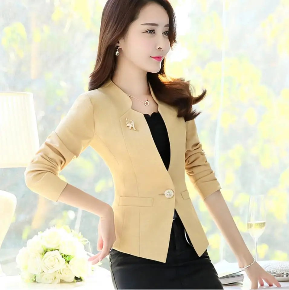 

Fashion Spring Autumn Blazers And Jackets Female Long Sleeve One Button Female Pink Black White Coat Women Outerwear Work Wear