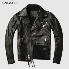 CARANFIER/Модная Мужская натуральная куртка из коровьей кожи, модная мотоциклетная байкерская куртка с воротником-стойкой, пальто из козьей кожи с растительным дублением