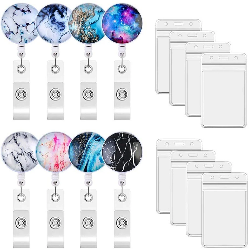 

8 Piece Nurse Badge Clip Retractable Badge Scroll Clip ID Protect Clip Badge Clip Easy to Use Marble Resistant Style for Office