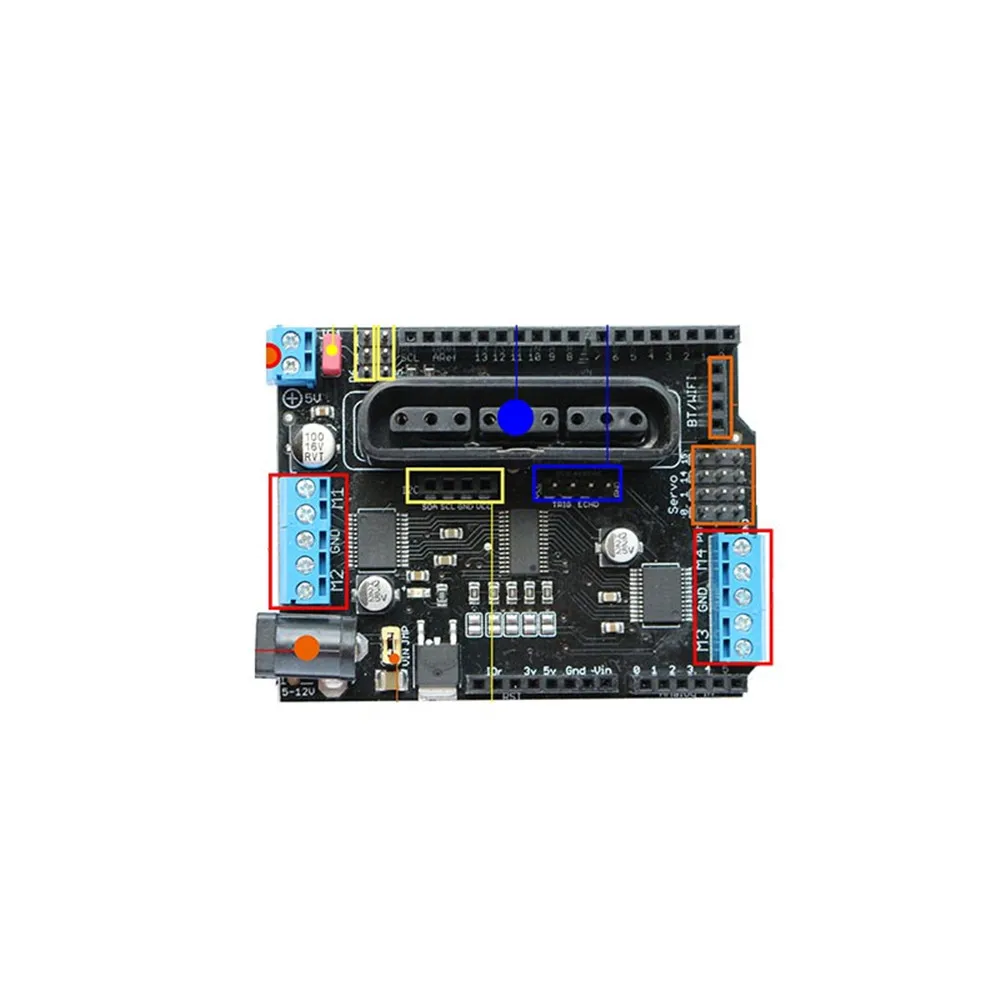 Placa de Expansão v com 4 Arduino Escudo Canais Motores Servos Portas Ps2 Joystick Controle Remoto 2019 6-12 5 v com 4 canais motores servos portas ps2 joystick controle remoto