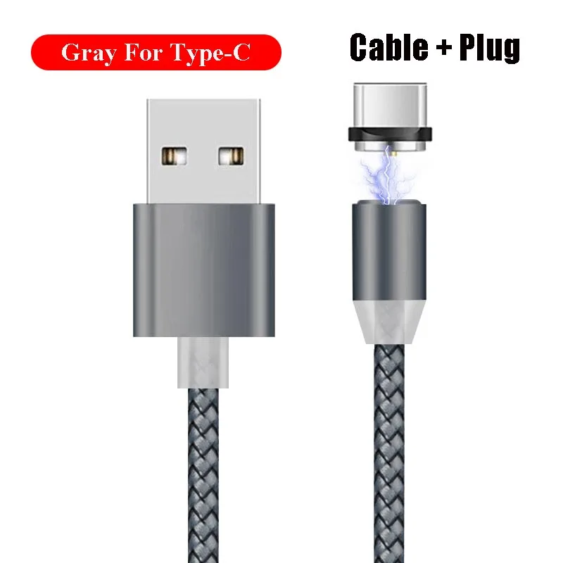 1 м 2 м Магнитный кабель для быстрой зарядки для iPhone type-C кабели магнитное зарядное устройство для samsung Android Мобильный микро USB телефон провод шнур - Цвет: Gray For Type C
