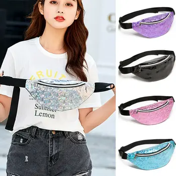 

Hot Sale Women Waist Packs Girl Floral Glitter Holiday Belt Wallet Bum Travel Bag Pouch Laser Glass Floral Waist Chest Bag
