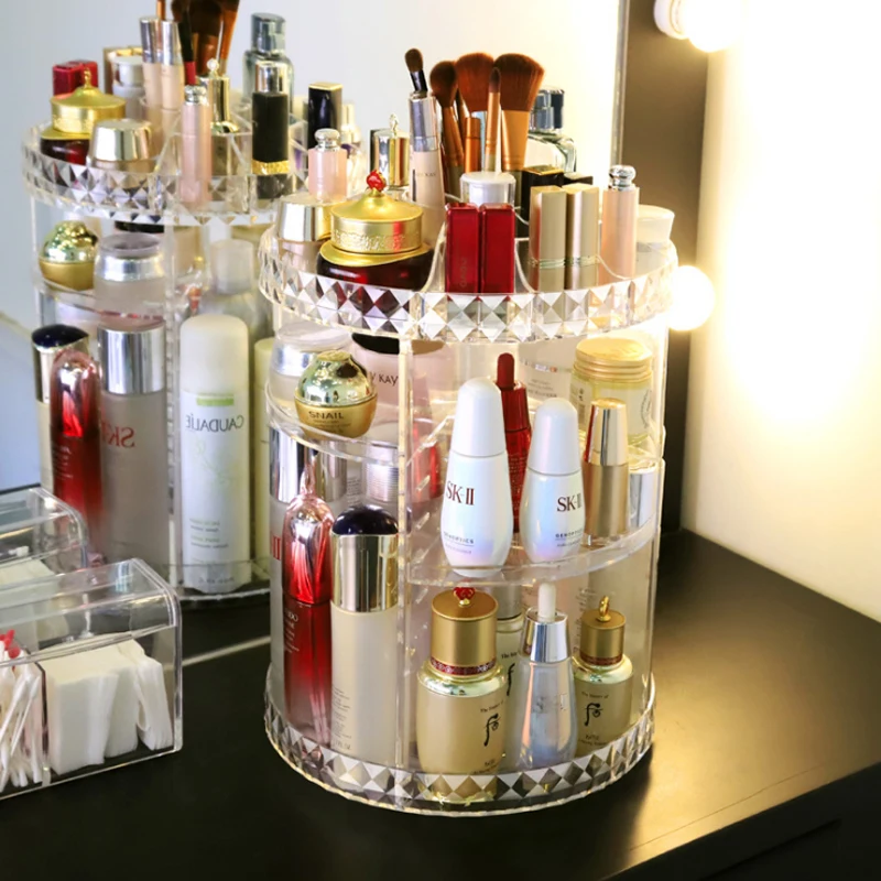 

New 360 Transparent Rotating Cosmetic Storage Box Desktop Storage Box