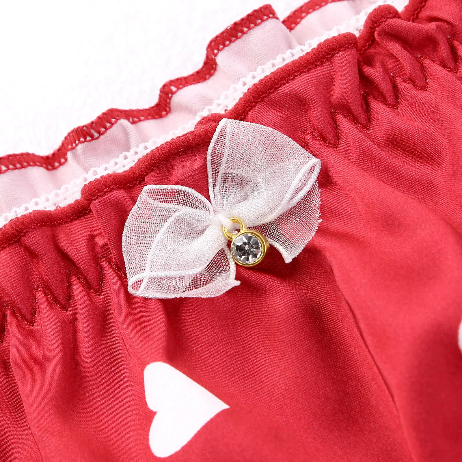 TiaoBug Man Sissy Gay Silky Briefs Cartoon Hearts Print Elastic Waist Ruffled Lace Mesh Bowknot Panties Underwear