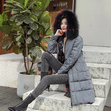 ZADORIN/Новое поступление года; Модная тонкая женская зимняя куртка с хлопковой подкладкой; теплое стеганое Женское пальто; длина ниже колена; парка; куртки - Цвет: Dark Gray