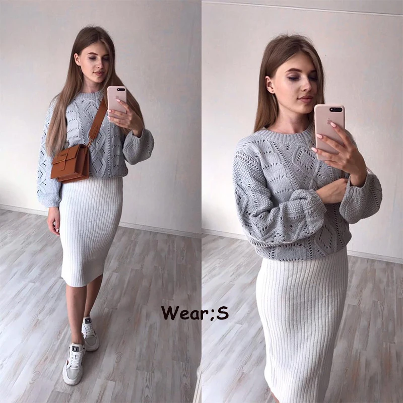 Simplee Autumn winter women knitted sweater Elegant lantern sleeve thick female sweater Hollow out fashion ladies sweater