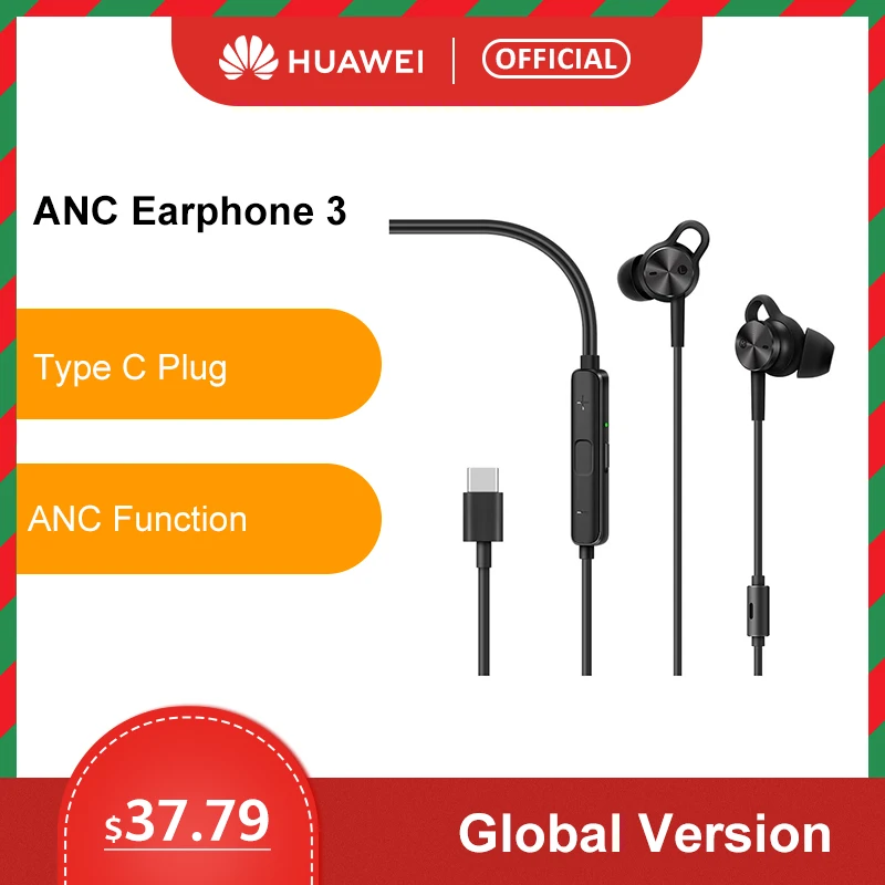 

Original HUAWEI ANC Earphone Active Noise Cancellation In-ear Earphones USB Type-C Version Earphone with Mic For mobile phone