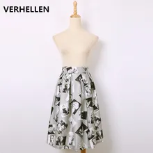 VERHELLEN/ осенние женские винтажные юбки с принтом Одри Хепберн 50s 60s Плиссированная Юбка-миди с высокой талией Feminina