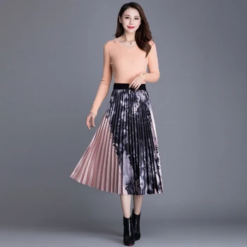 

Spring 2020 New Printed Pleated Plaid Skirt Temperament Pleated High Waist Skirts Womens Clothes