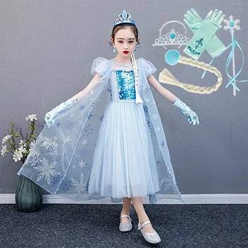 

Summer Comic Con Elsa Cosplay Costume for Children Make up Party Girls Princess Elza Dress Kid Snow Queen Robe Carnival Vestidos
