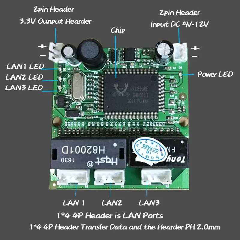 Коммутатор PCBA 3 порта 4 порта Ethernet модуль Встроенный в машину вставное устройство 100 Мбит/с плата чип RTL8306E Автомобильный аэропорт