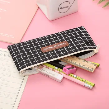 

Canvas Geometric Pencil Case School Simple Striped Grid Cute Kawaii Korean Bag Pouch Office Students Kid Boy Supplies Stationery