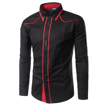 

Hot 2020 New Men's Slim Long-sleeved Shirt Placket Personality Stitching Shirt