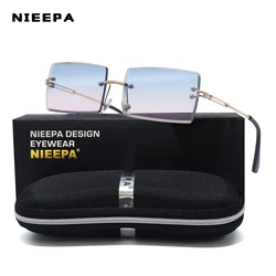 Vintage Fashion 2022 New Sunglasses Rimless Frameless Rectangle Shades Gradient UV400 Summer Traveling Sun Glasses for Women