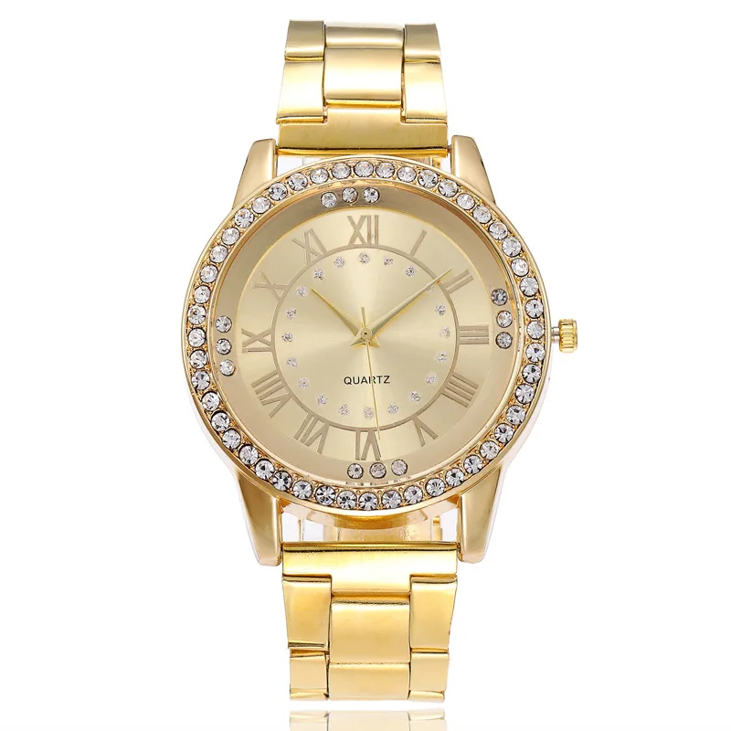 Часы для влюбленных, роскошные часы с кристаллами, золотые часы для женщин и мужчин, Кристальные стразы, аналоговые кварцевые наручные часы из нержавеющей стали - Цвет: Хаки