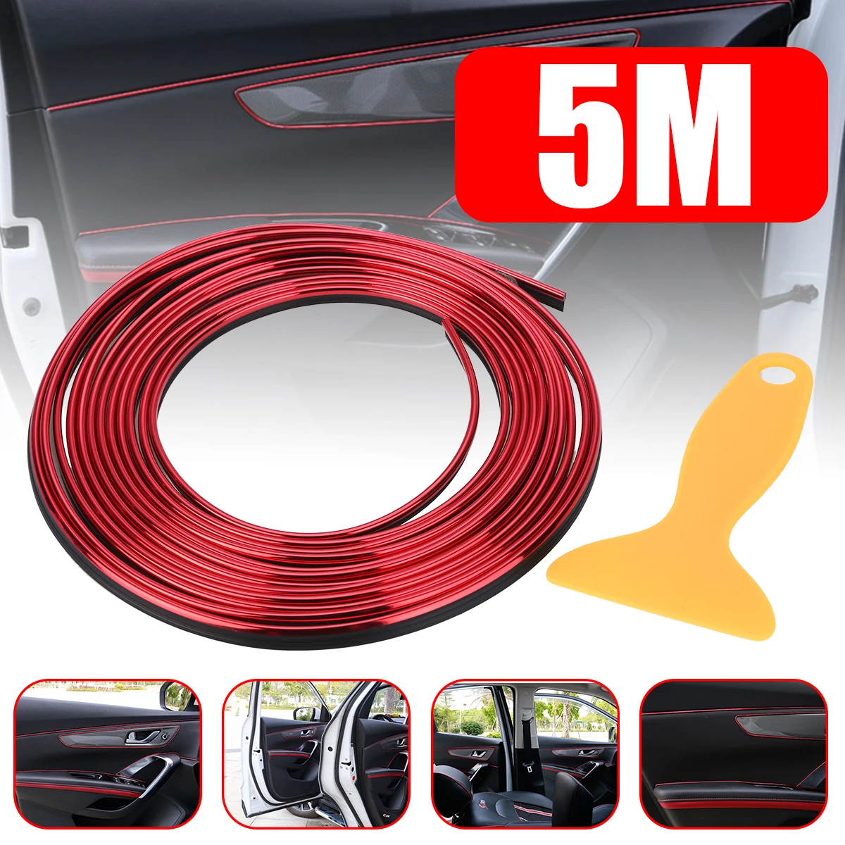 5M Red Car Styling Universal DIY Flexible Interior Moulding Trim Strips Strip Dashboard Decoration Car Accessories