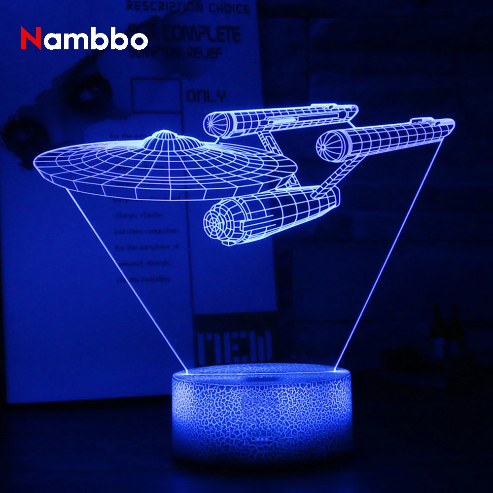Космический корабль 3D светодиодный светильник 7 цветов декоративный ночник USB сенсорный Настольный светильник космический корабль Атмосфера Свет рождественские подарки